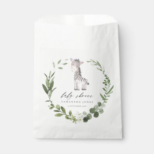 Niedliches Zebra Green Foliage Wreath Baby Duschpa Geschenktütchen (Vorderseite)