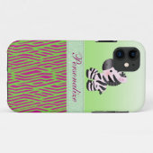 Niedliches Zebra-Imitat grün u. rosa Case-Mate iPhone Hülle (Rückseite (Horizontal))