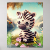 Niedliches Zebra in der Nähe eines Sees mit Blume Poster (Vorne)