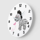 Niedliches Zebra-Kinderzimmer Große Wanduhr (Winkel)