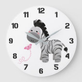 Niedliches Zebra-Kinderzimmer Große Wanduhr (Vorderseite)