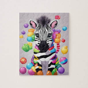 Niedliches Zebra mit Bonbons und Süßigkeiten Puzzle