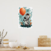 Niedliches Zebra mit Orange Balloon Whimsical Illu Poster (Küche)
