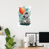 Niedliches Zebra mit Orange Balloon Whimsical Illu Poster (Heimbüro)