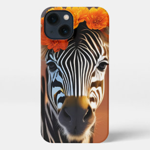 Niedliches Zebra mit orangefarbenen Blume iPhone 13 Hülle