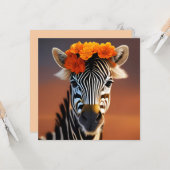 Niedliches Zebra mit orangefarbenen Blume Karte (Vorderseite/Rückseite Beispiel)