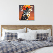 Niedliches Zebra mit orangefarbenen Blume Leinwanddruck (Insitu (Schlafzimmer))