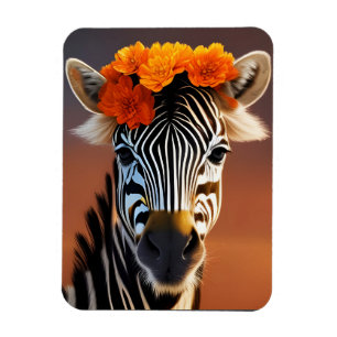 Niedliches Zebra mit orangefarbenen Blume Magnet