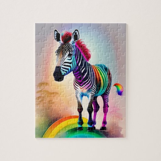 Niedliches Zebra mit Regenbogenfarben, Zebra Puzzle (Vertikal)