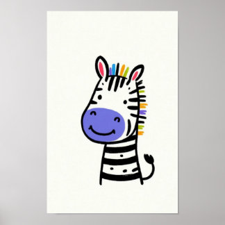 Niedliches Zebra mit Regenbogenmähne Kinderzimmer Poster