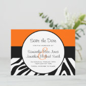 Niedliches Zebra Print Custom Orange Save the Date (Stehend Vorderseite)