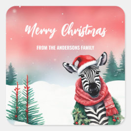 Niedliches Zebra-Tier wild Santa Weihnachten Party Quadratischer Aufkleber