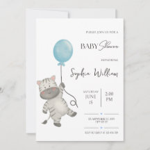Niedliches Zebra und blaues Ballon-Aquarell-Baby-P
