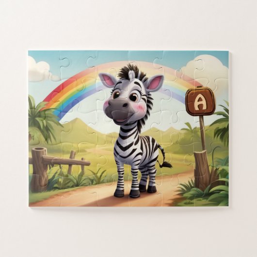 Niedliches Zebra und Regenbogen Personalisiert Puzzle (Horizontal)