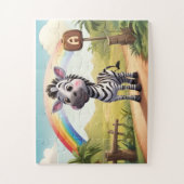 Niedliches Zebra und Regenbogen Personalisiert Puzzle (Vertikal)