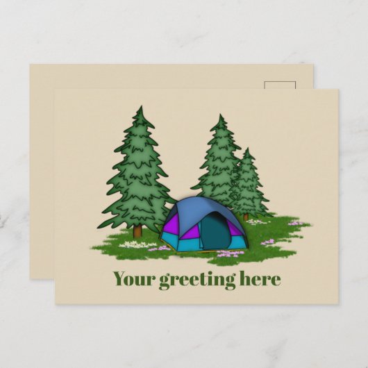 Niedliches Zelt Camping Gruß Postkarte hinzufügen (Vorne/Hinten)