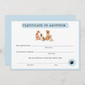 Niedliches Zertifikat für die Adoption von Welpen (Vorne/Hinten)