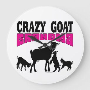 NIEDLICHES ZIEL   Crazy Goat Oma Round Große Wanduhr