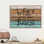 Niedliches Zitat an der Küste Poster<br><div class="desc">Vintages türkisblaues Aqua-Aqua-Blau und grün gefärbte, verwitterte Holzdeck-Muster. Mit "Das Leben ist mit einem Ocean Breeze mühelos" Anführungstext. Geeignet für Segler, Bootsfahrer, Wassersport, Bootfahren, Segeln, Strand, Ozean oder Meeresliebhaber. Niedliche, unterhaltsame, klassische und modische Dekoration für diejenigen, die Liebe dekorieren ihren Sommerferienhaus Master oder Kinderzimmer, Kinderzimmer, Wohn- oder Familienzimmer, Uni Studentenwohnheim,...</div>