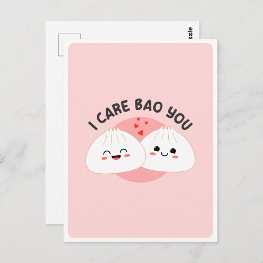 Niedliches Zitat von Kawaii Bao Dumpling zur Liebe Postkarte (Vorne/Hinten)