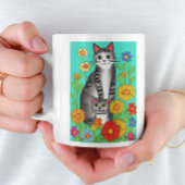 Niedliches Zitat von Whimsical Folk Art Cat and Ki Kaffeetasse