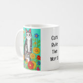 Niedliches Zitat von Whimsical Folk Art Cat and Ki Kaffeetasse (Vorderseite Links)