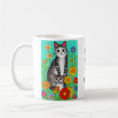 Niedliches Zitat von Whimsical Folk Art Cat and Ki Kaffeetasse (Links)