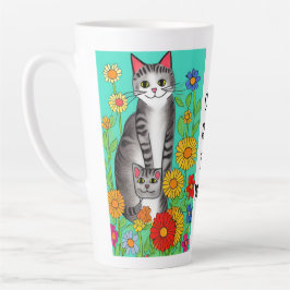 Niedliches Zitat von Whimsical Folk Art Cat and Ki Milchtasse