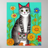 Niedliches Zitat von Whimsical Folk Art Cat and Ki Poster (Vorne)
