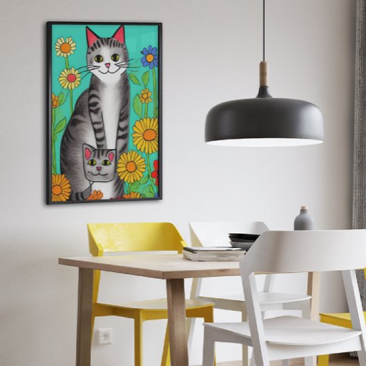 Niedliches Zitat von Whimsical Folk Art Cat and Ki Poster