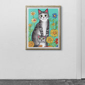 Niedliches Zitat von Whimsical Folk Art Cat and Ki Poster