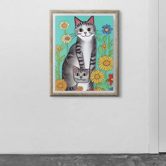Niedliches Zitat von Whimsical Folk Art Cat and Ki Poster