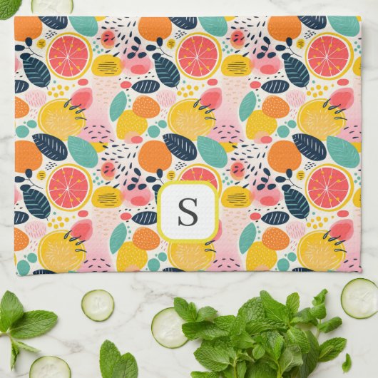 Niedliches Zitrusfrüchtemonogramm Geschirrtuch (Gefaltet)