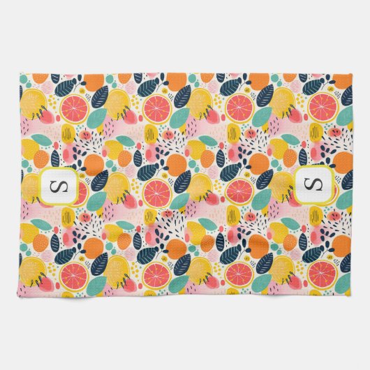 Niedliches Zitrusfrüchtemonogramm Geschirrtuch (Horizontal)