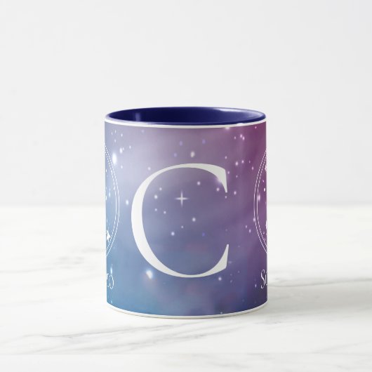 Niedliches Zodiac-Zeichen SCORPIO Lila-blaue Monog Tasse (Zentrum)