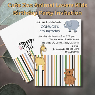 Niedliches Zoo Animal Lovers Kindergeburtstag Part Einladung