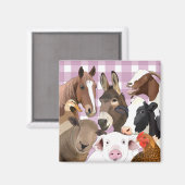 Niedliches Zuchttierportrait Gingham Karo - Lila Magnet (Vorderseite/Rückseite)