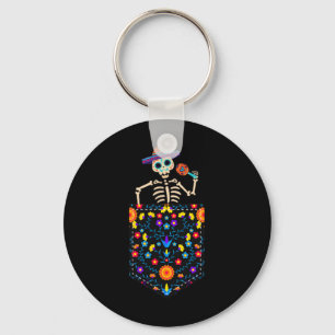 Niedliches Zuckerskelett in Pocket Mexican Cinco Schlüsselanhänger