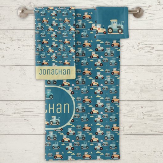 Niedliches Zugfahrzeug mit blauer Bezeichnung Badhandtuch Set