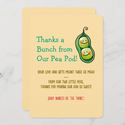 Niedliches Zwei-Erbsen-Twin-Baby Dankeskarte (Vorne/Hinten)