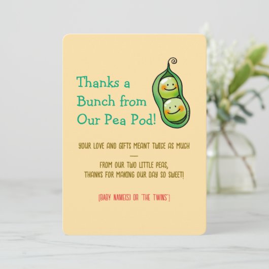 Niedliches Zwei-Erbsen-Twin-Baby Dankeskarte (Stehend Vorderseite)