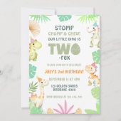 Niedliches Zwei-Rex-Dinosaurier-Party zum 2. Gebur Einladung (Vorderseite)