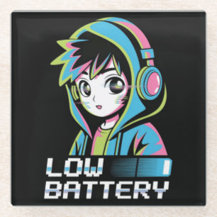 Niedrige Batterie – Neon-Gamer-Stimmung-Shirt Glasuntersetzer