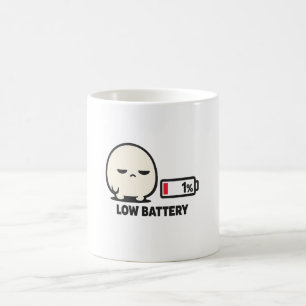 Niedriger Akku 1% - Süßer müder Charakter Minimali Kaffeetasse