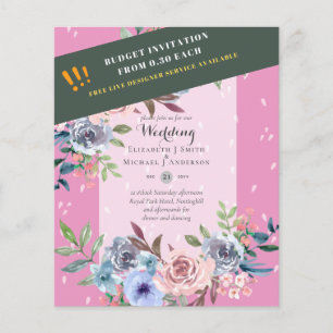 NIEDRIGER HAUSHALT Rosa Blauer Blumen Einladung Ho Flyer