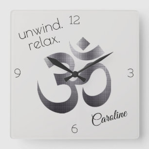 NIEDRIGER Preis! Textur Metal Black Om Symbol 10,7 Quadratische Wanduhr