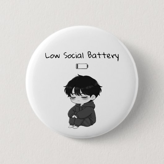 Niedriger Sozialer Akku Relatable Chibi-Junge Button (Vorderseite)