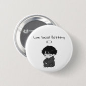 Niedriger Sozialer Akku Relatable Chibi-Junge Button (Vorne & Hinten)