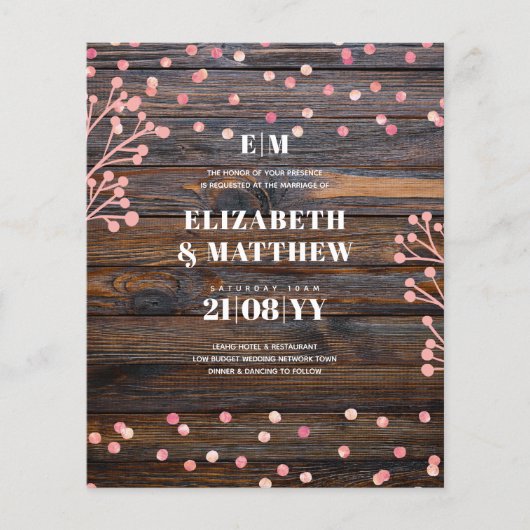 Niedrigste Budget Hochzeit FLYER Rustic Rosegold (Vorne)