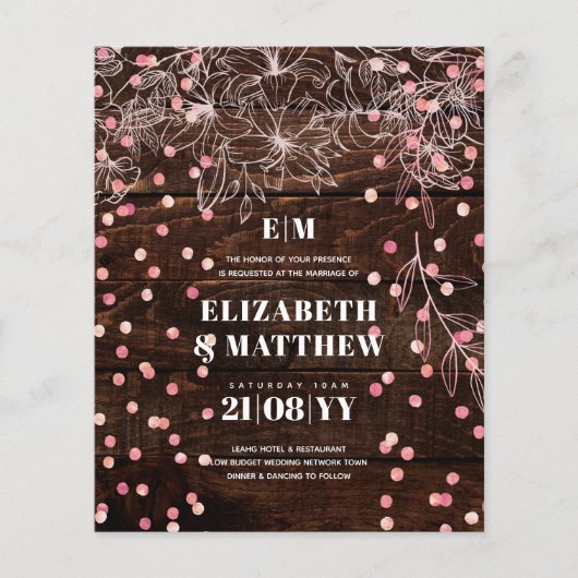 Niedrigste Budget Hochzeit FLYER Rustic Rosegold (Vorne)
